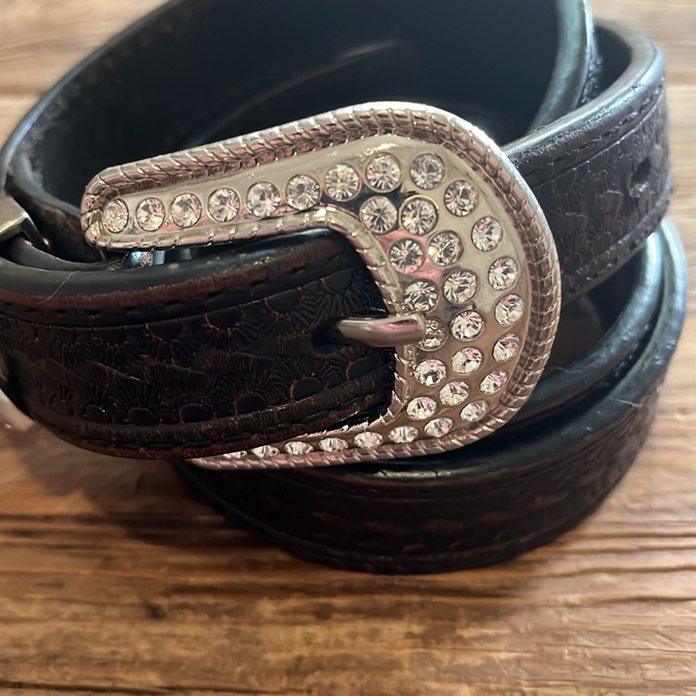Roper Brown Leather and Rinestone Women’s Belt - Picture 2 of 9